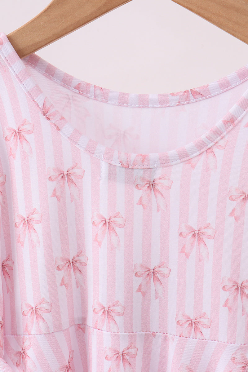 Premium blush bow stripe print ruffle bamboo dress - Aaria Tees Aaria Tees
