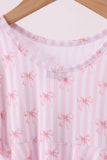 Premium blush bow stripe print ruffle bamboo dress - Aaria Tees Aaria Tees