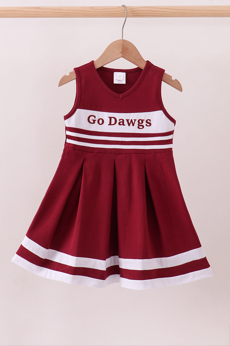 Premium Maroon Go Dawgs Mississippi embroidery ruffle dress - Aaria Tees