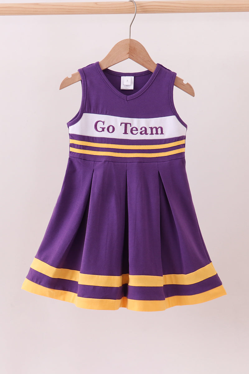 Premium Purple LSU Go Team embroidery ruffle dress - Aaria Tees