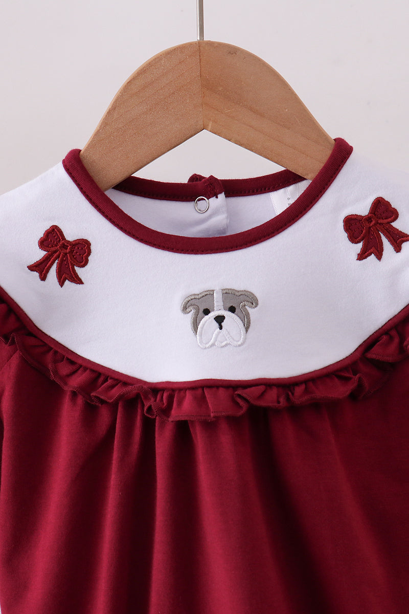Premium Maroon Georgia bulldog bow embroidery bubble - Aaria Tees Aaria Tees