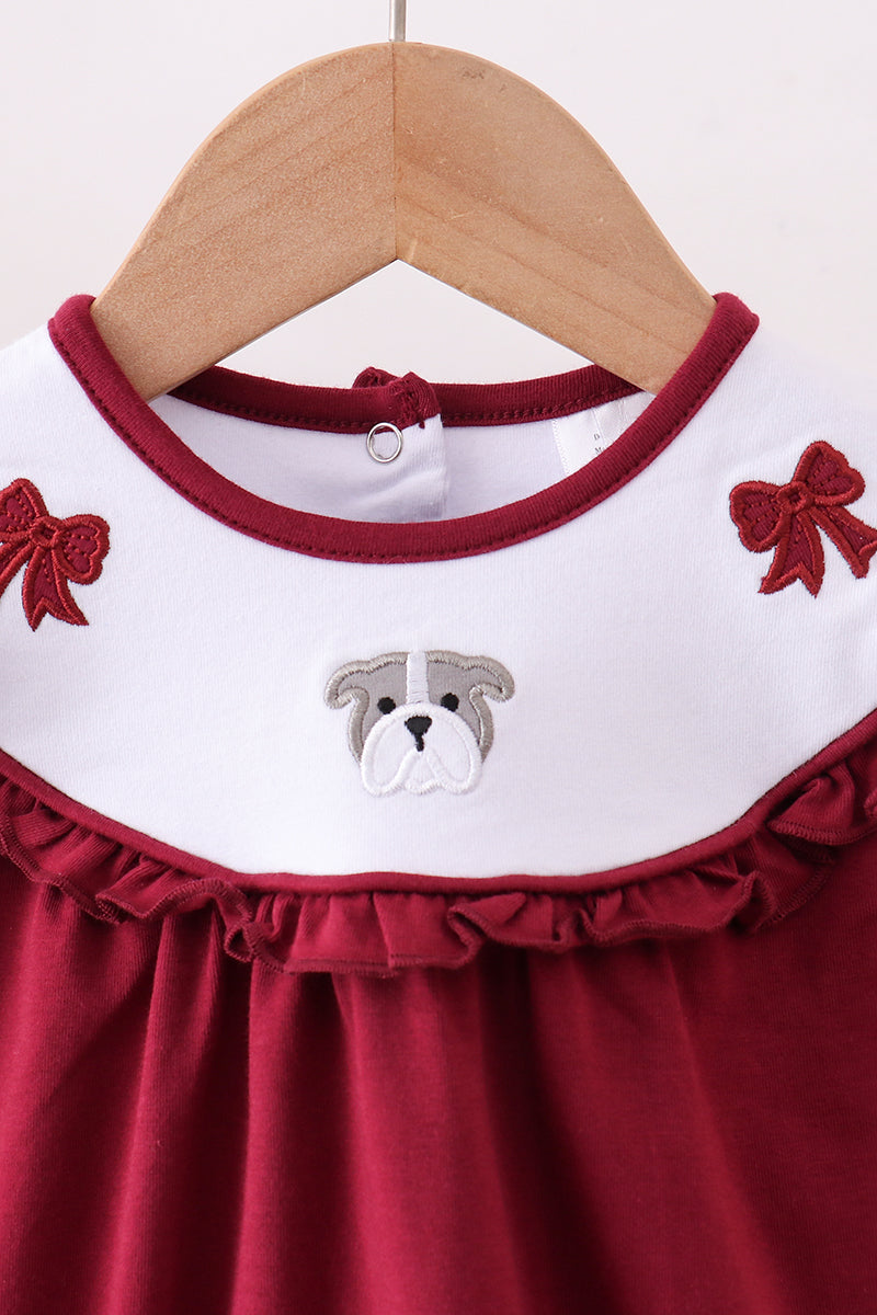 Premium Maroon Georgia bulldog bow embroidery bubble - Aaria Tees Aaria Tees
