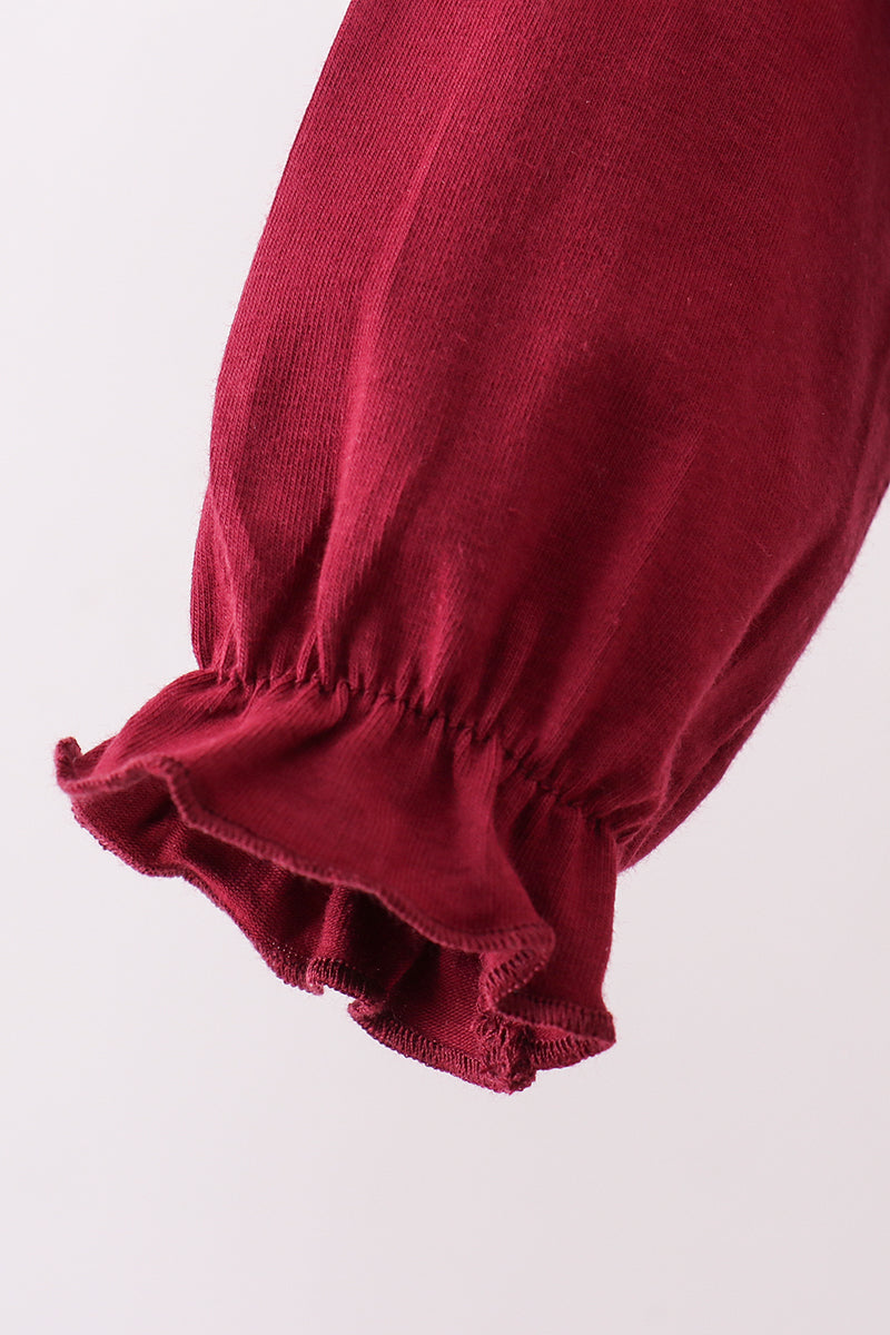 Premium Maroon Georgia bulldog bow embroidery bubble - Aaria Tees Aaria Tees