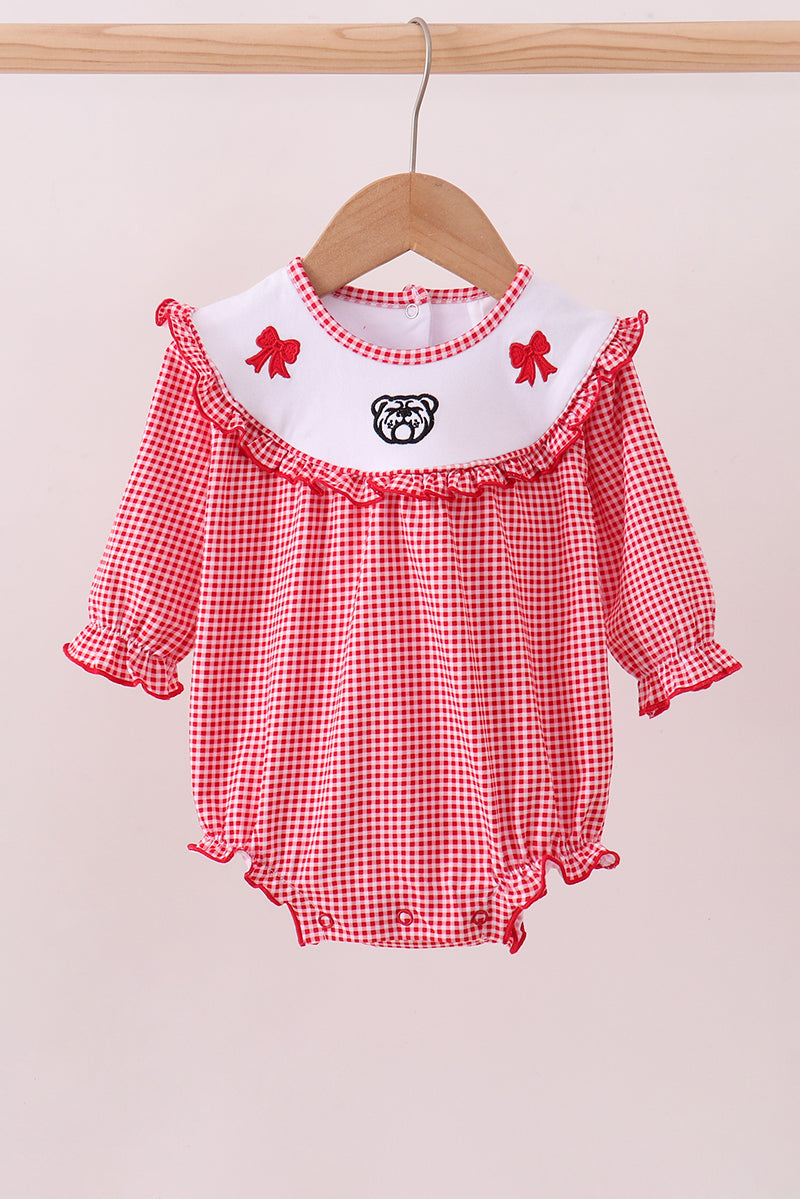 Premium Red Georgia bulldog bow embroidery bubble - Aaria Tees Aaria Tees