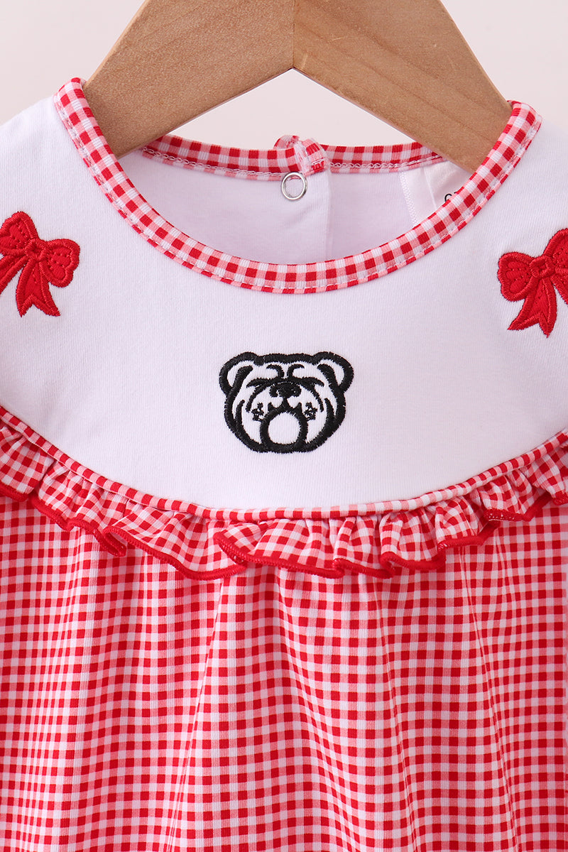 Premium Red Georgia bulldog bow embroidery bubble - Aaria Tees Aaria Tees