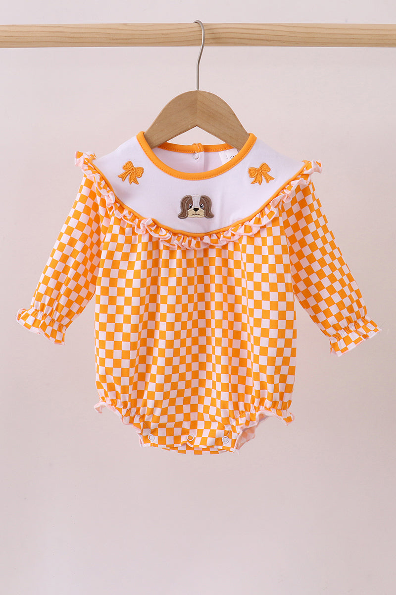 Orange Tennessee puppy bow embroidery checkered bubble - Aaria Tees