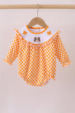 Orange Tennessee puppy bow embroidery checkered bubble - Aaria Tees Aaria Tees