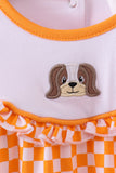 Orange Tennessee puppy bow embroidery checkered bubble - Aaria Tees Aaria Tees