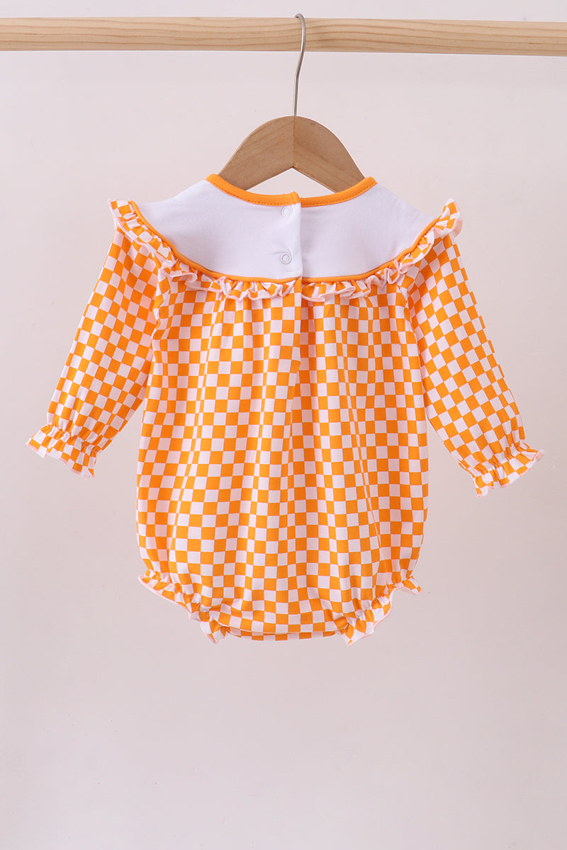 Orange Tennessee puppy bow embroidery checkered bubble - Aaria Tees Aaria Tees