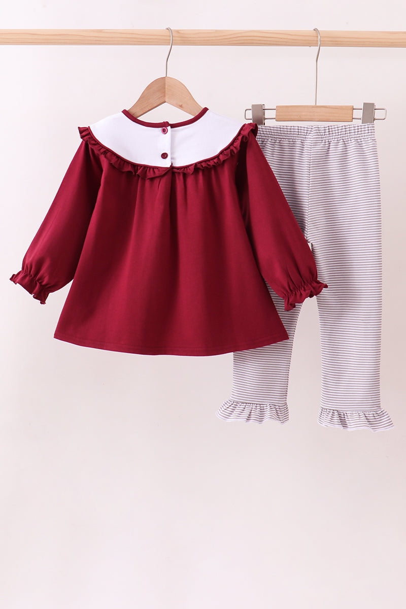 Premium Maroon Georgia bulldog bow embroidery ruffle pants set - Aaria Tees Aaria Tees