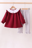 Premium Maroon Georgia bulldog bow embroidery ruffle pants set - Aaria Tees Aaria Tees