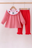 Premium Red Georgia bulldog embroidery ruffle pants set Aaria Tees