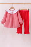 Premium Red Georgia bulldog embroidery ruffle pants set Aaria Tees