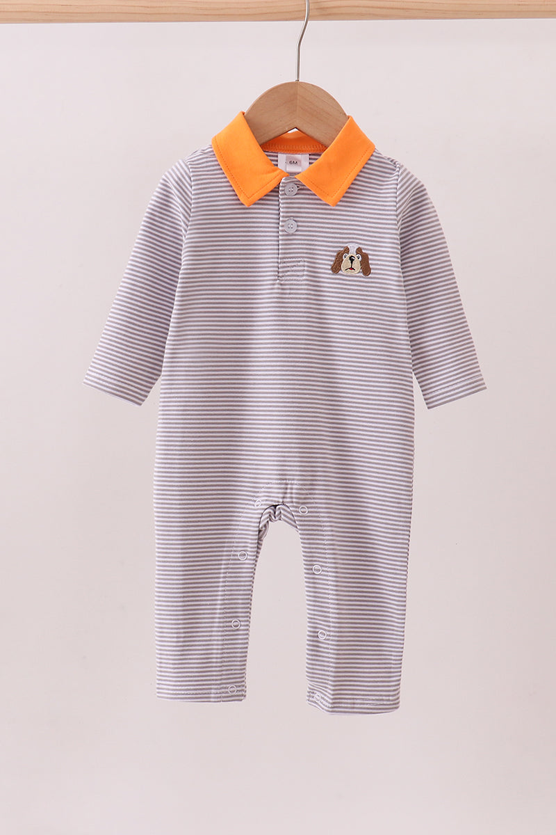 Premium Gray Tennessee Puppy embroidery stripe romper - Aaria Tees