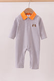 Premium Gray Tennessee Puppy embroidery stripe romper - Aaria Tees Aaria Tees