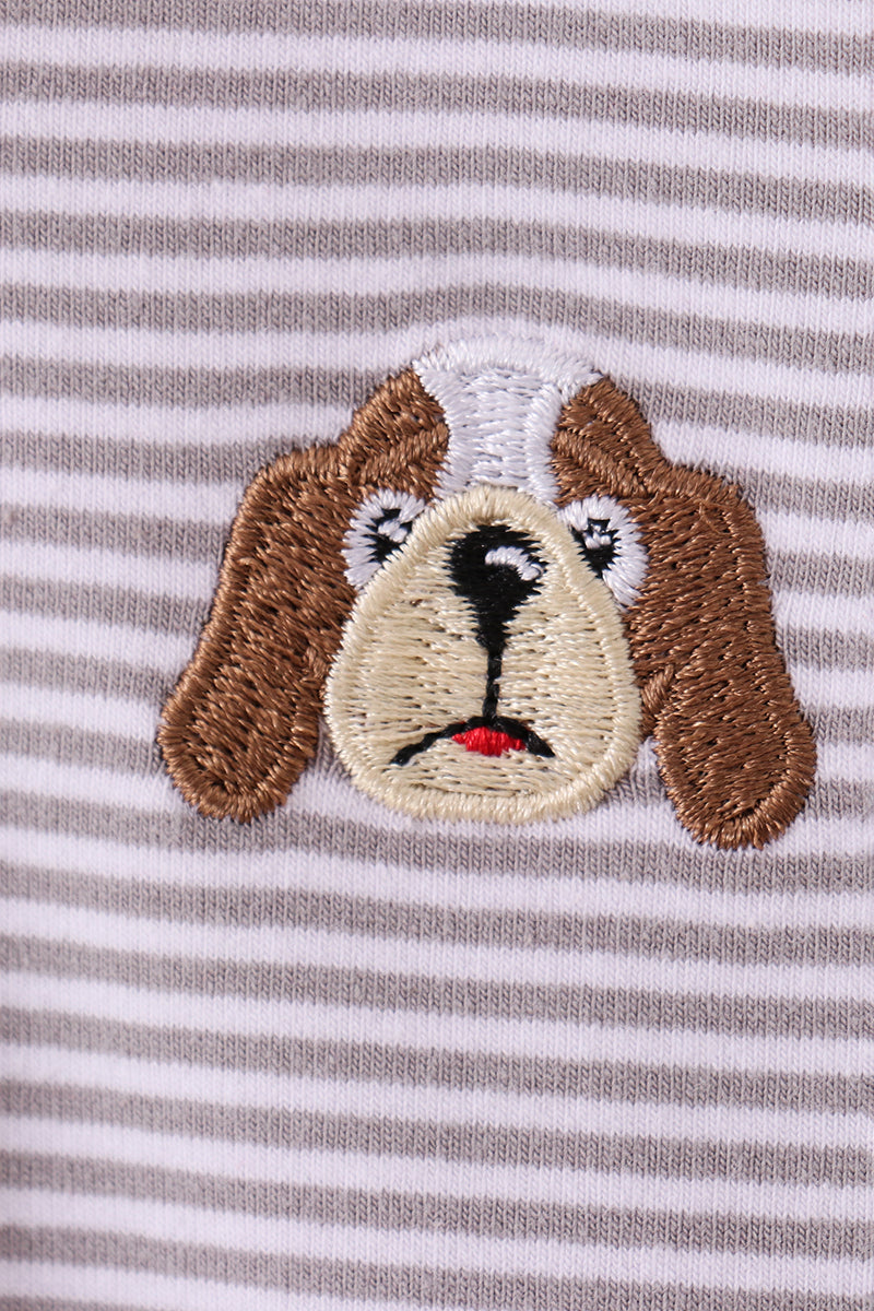 Premium Gray Tennessee Puppy embroidery stripe romper - Aaria Tees Aaria Tees