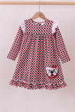 Checkered Georgia dog applique ruffle dress - Aaria Tees Aaria Tees