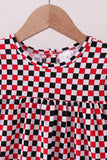 Checkered Georgia dog applique ruffle dress - Aaria Tees Aaria Tees