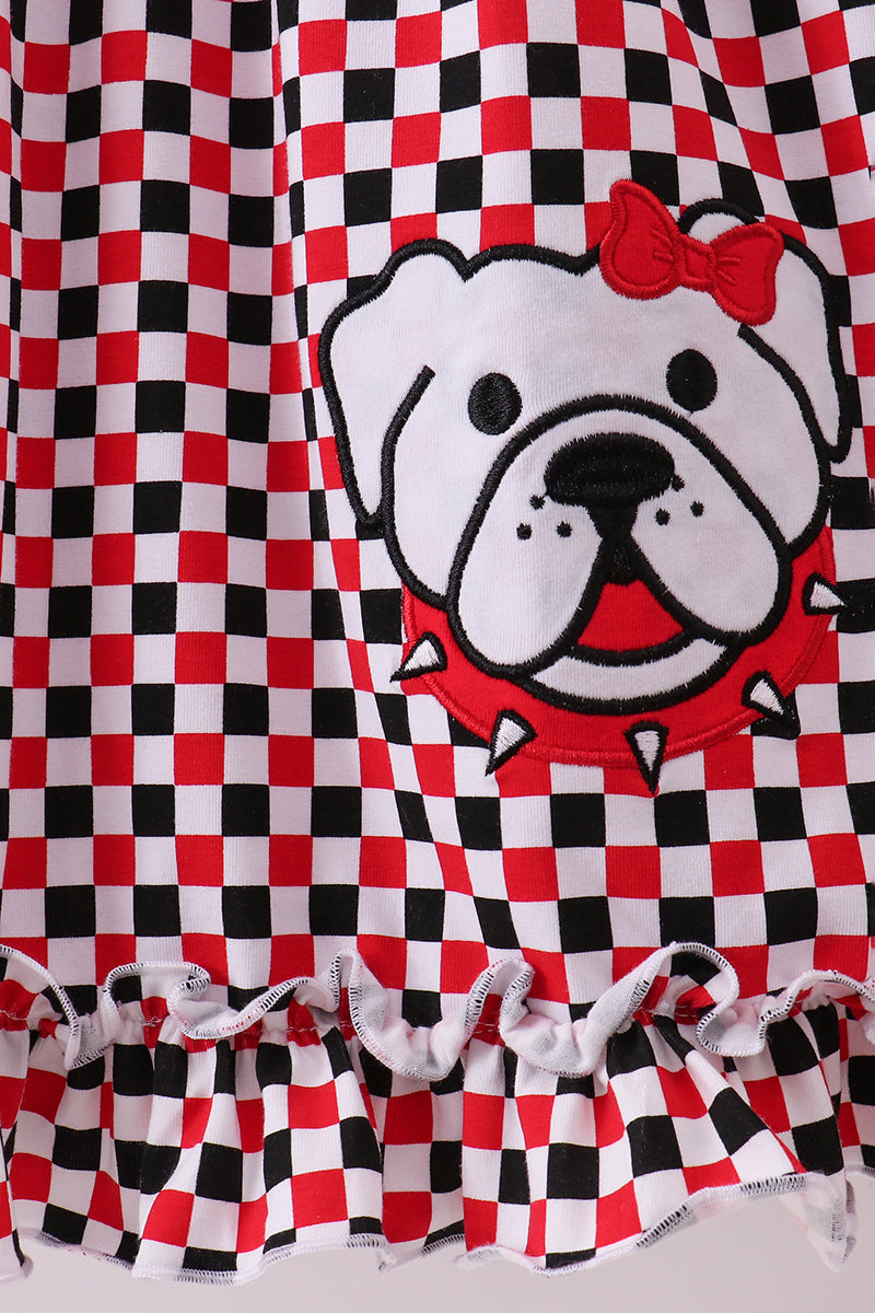 Checkered Georgia dog applique ruffle dress - Aaria Tees Aaria Tees