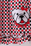 Checkered Georgia dog applique ruffle dress - Aaria Tees Aaria Tees