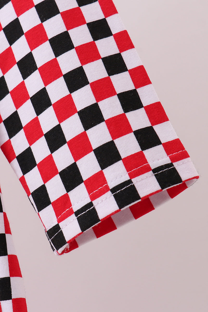 Checkered Georgia dog applique ruffle dress - Aaria Tees Aaria Tees