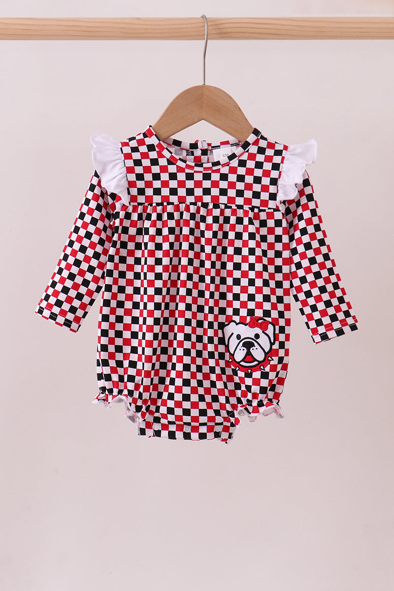 Checkered Georgia dog applique ruffle bubble - Aaria Tees