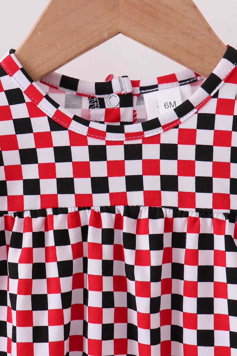 Checkered Georgia dog applique ruffle bubble - Aaria Tees Aaria Tees