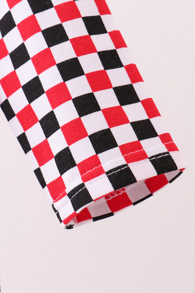 Checkered Georgia dog applique ruffle bubble - Aaria Tees Aaria Tees