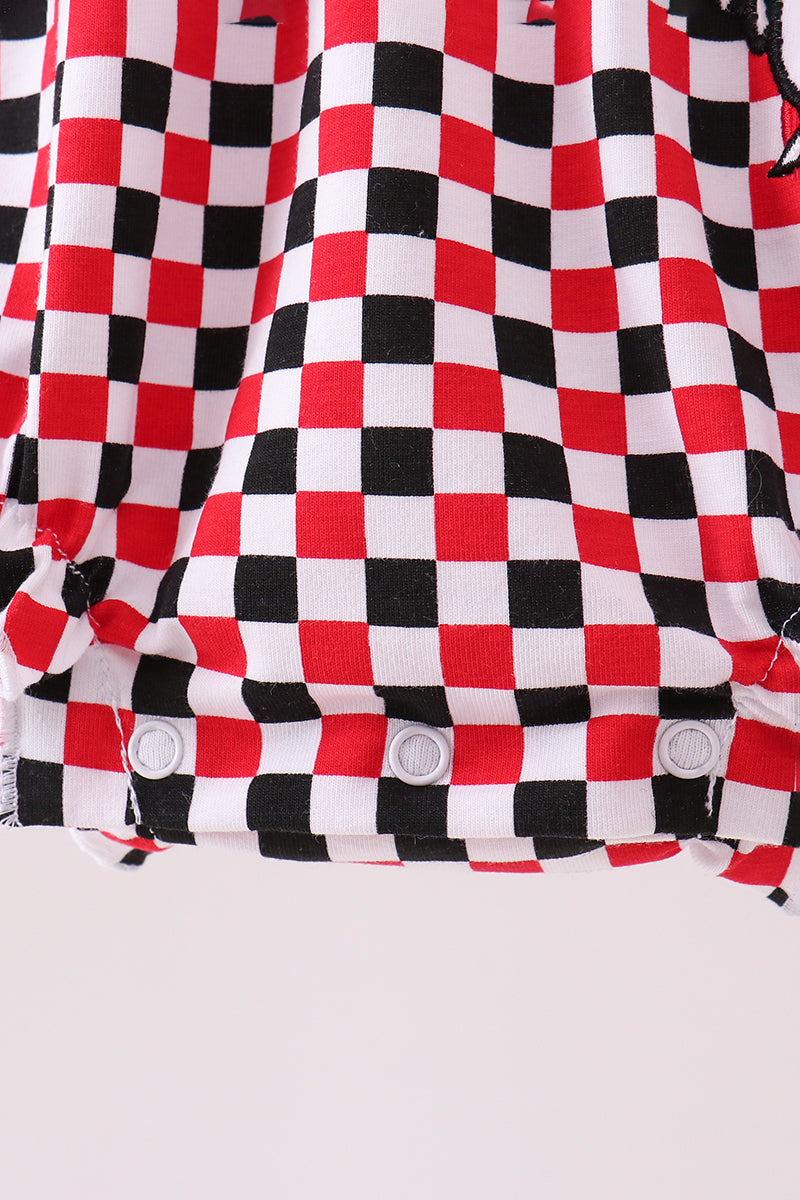 Checkered Georgia dog applique ruffle bubble - Aaria Tees Aaria Tees
