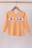 Orange Tennessee puppy bow embroidery checkered top - Aaria Tees Aaria Tees