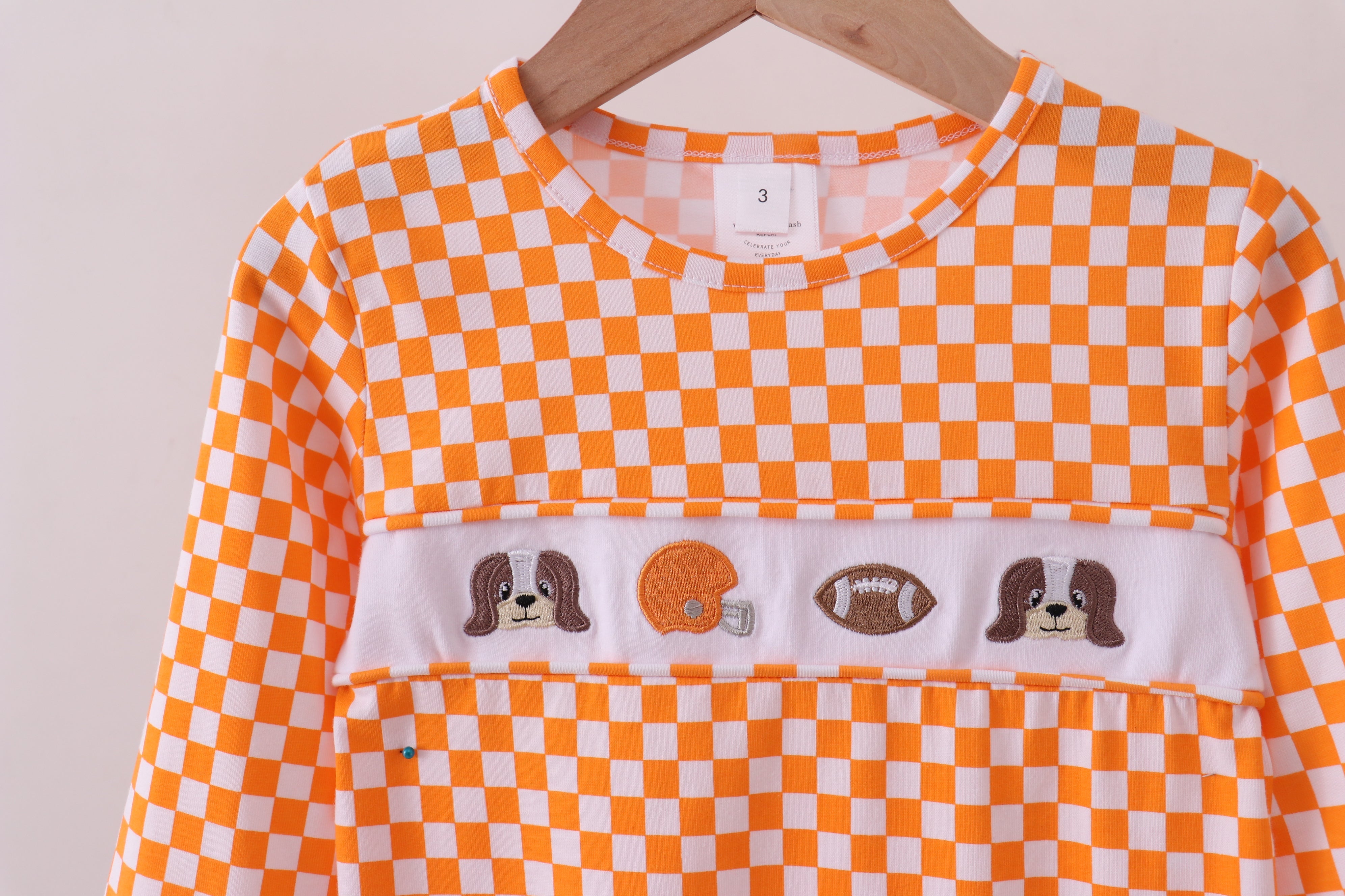 Orange Tennessee puppy bow embroidery checkered top - Aaria Tees Aaria Tees