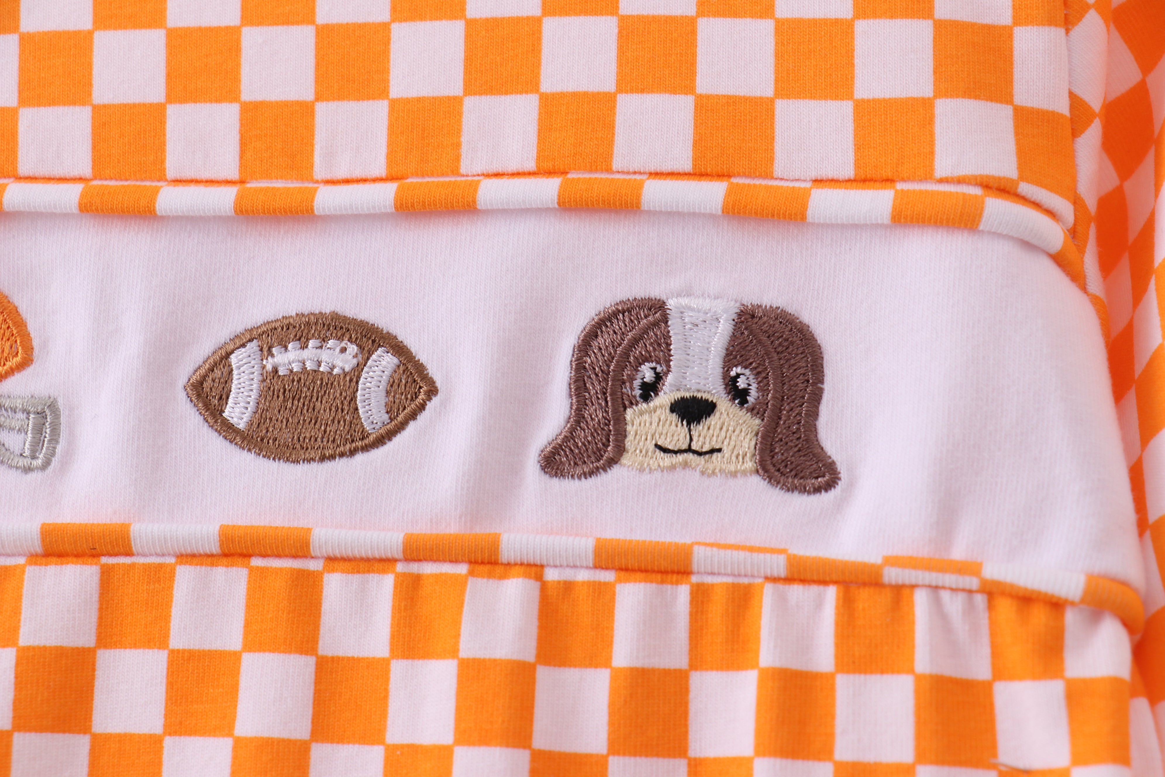 Orange Tennessee puppy bow embroidery checkered top - Aaria Tees Aaria Tees