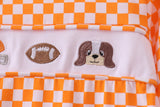 Orange Tennessee puppy bow embroidery checkered top - Aaria Tees Aaria Tees
