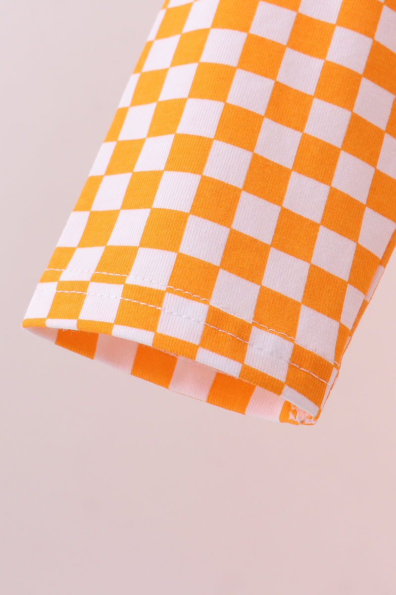 Orange Tennessee puppy bow embroidery checkered top - Aaria Tees Aaria Tees