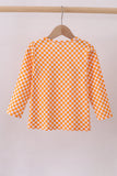 Orange Tennessee puppy bow embroidery checkered top - Aaria Tees Aaria Tees