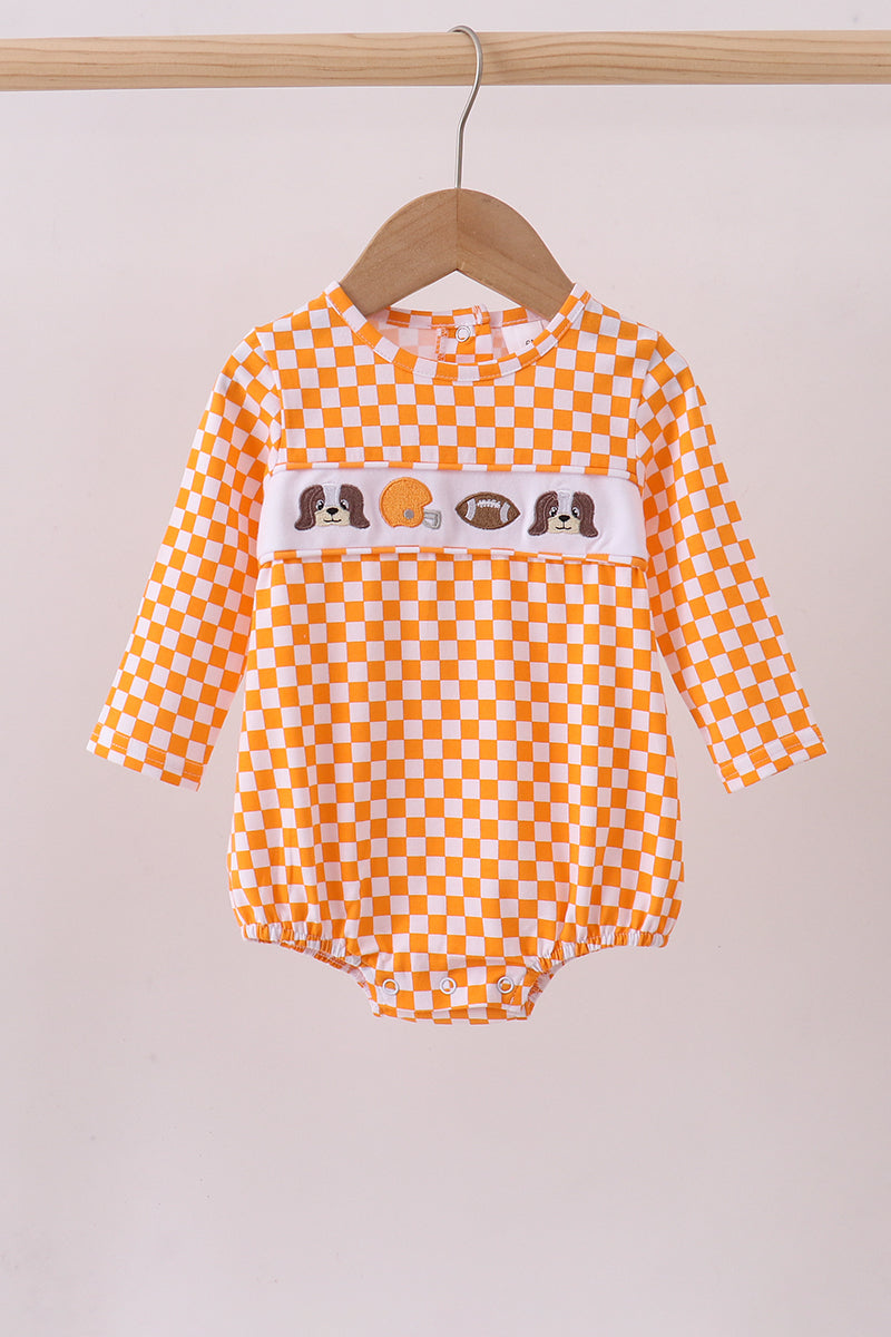 Orange Tennessee puppy bow embroidery checkered bubble - Aaria Tees Aaria Tees