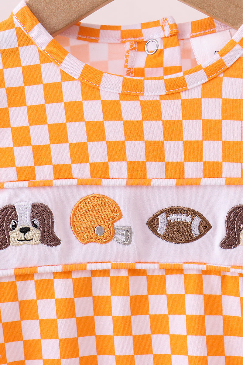 Orange Tennessee puppy bow embroidery checkered bubble - Aaria Tees Aaria Tees