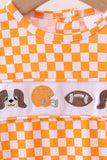 Orange Tennessee puppy bow embroidery checkered bubble - Aaria Tees Aaria Tees