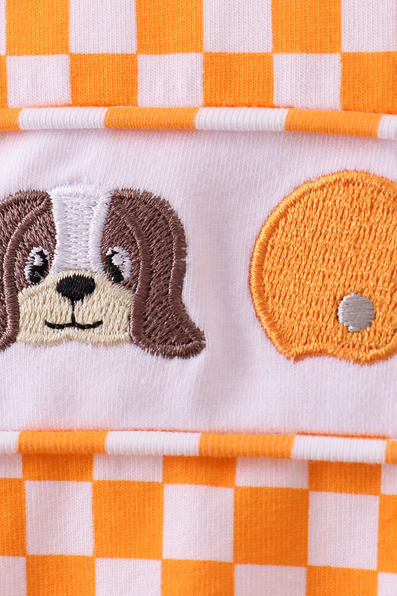 Orange Tennessee puppy bow embroidery checkered bubble - Aaria Tees Aaria Tees
