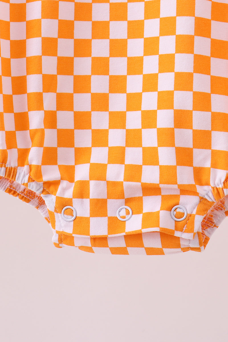 Orange Tennessee puppy bow embroidery checkered bubble - Aaria Tees Aaria Tees