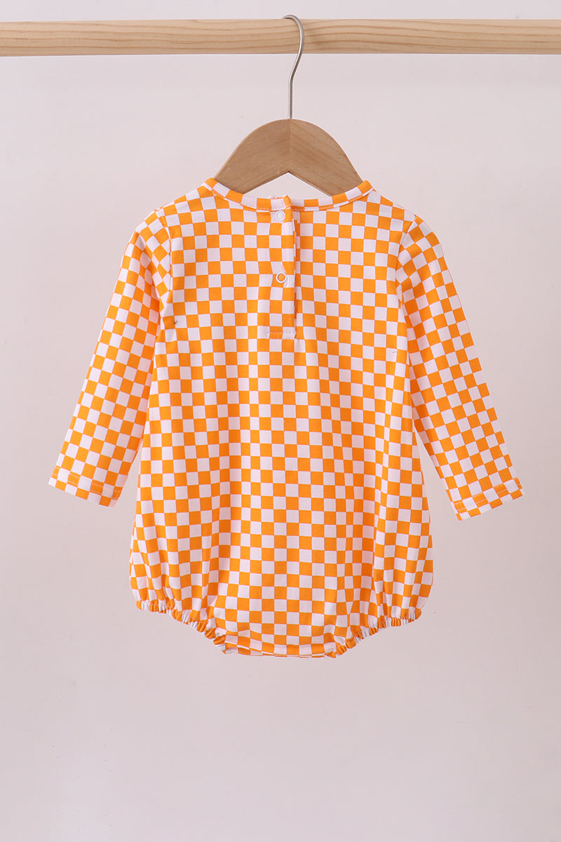 Orange Tennessee puppy bow embroidery checkered bubble - Aaria Tees Aaria Tees