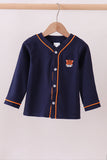 Premium Navy Auburn tiger embroidery cardigan Aaria Tees