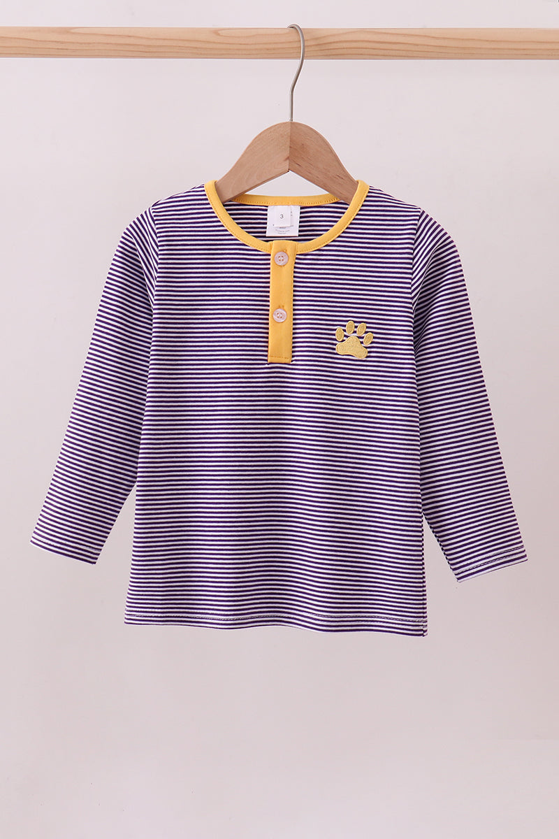 Premium Purple LSU stripe embroidery top - Aaria Tees