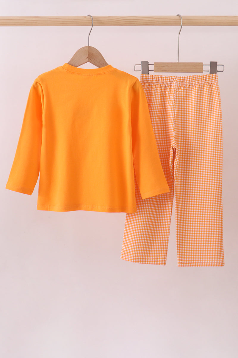 Premium Orange Tennessee football embroidery gingham pants set - Aaria Tees Aaria Tees