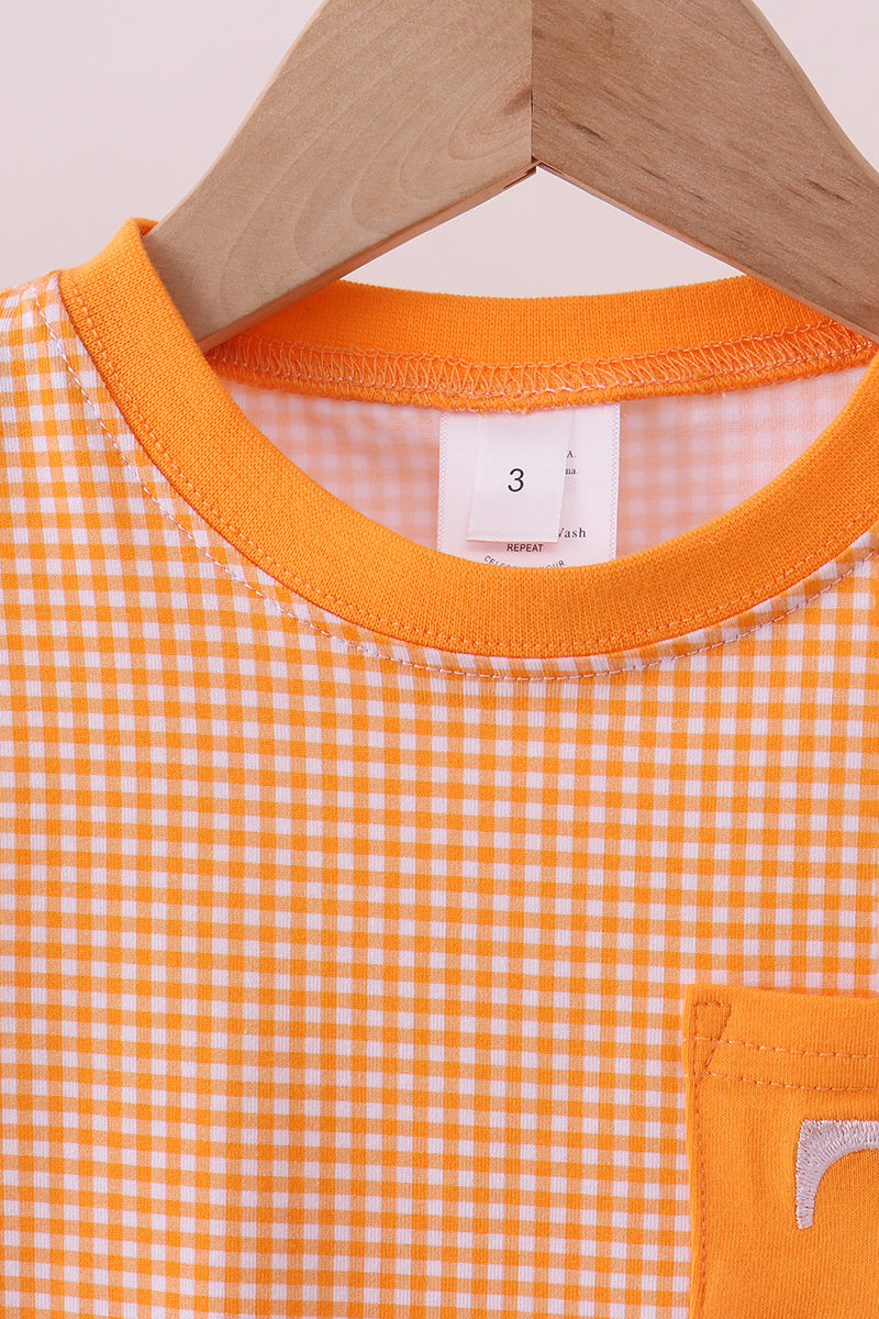 Premium Orange Tennessee embroidery gingham top - Aaria Tees Aaria Tees