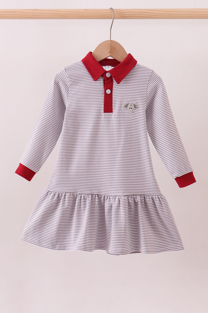 Premium Gray Alabama stripe elephant embroidery dress - Aaria Tees