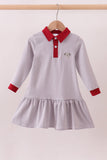 Premium Gray Alabama stripe elephant embroidery dress - Aaria Tees Aaria Tees