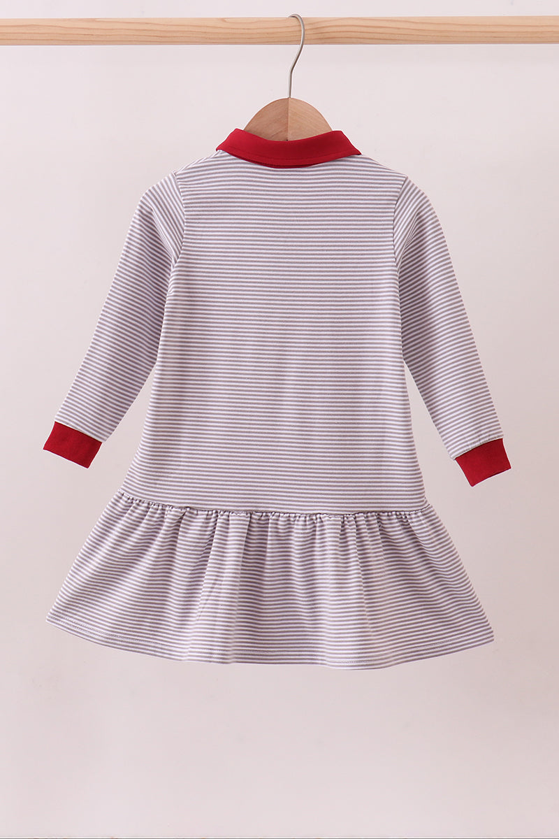 Premium Gray Alabama stripe elephant embroidery dress - Aaria Tees Aaria Tees