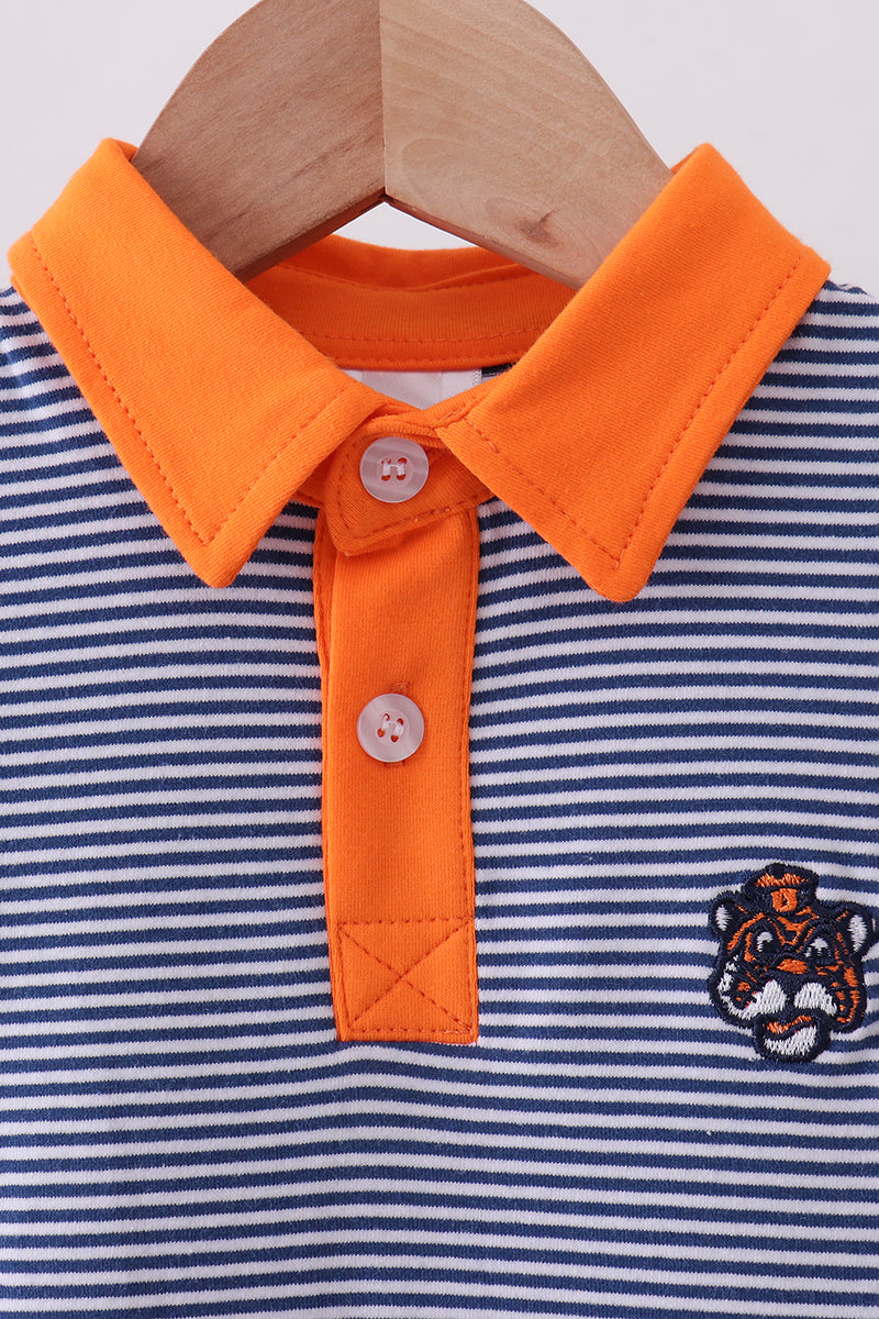 Premium Blue Auburn stripe tiger embroidery dress - Aaria Tees Aaria Tees