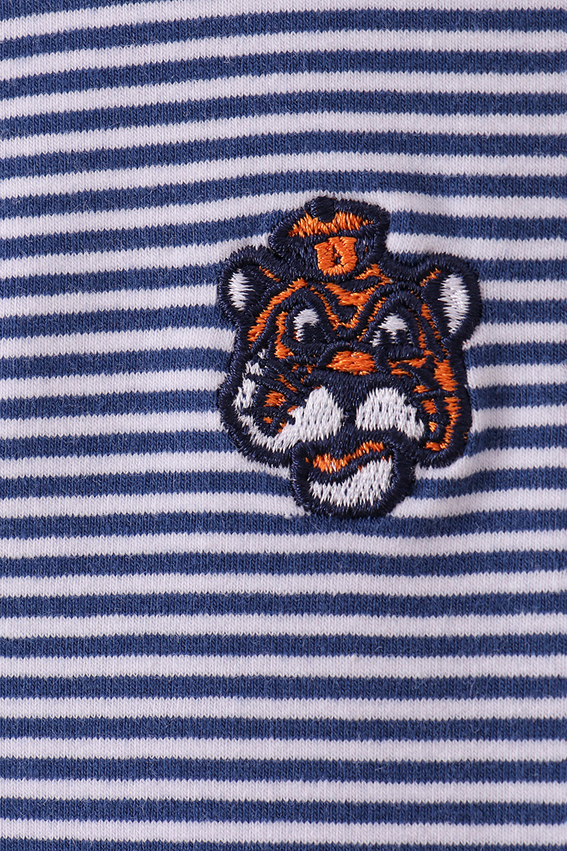 Premium Blue Auburn stripe tiger embroidery dress - Aaria Tees Aaria Tees